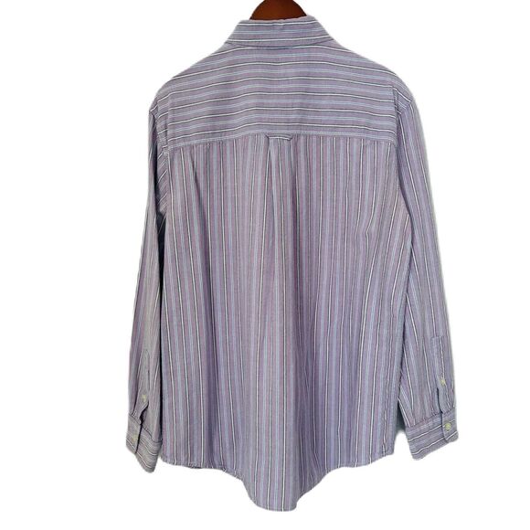 Chaps Button Down Shirt Men Size Large Multi Vertical Stripe Oxford Cotton Logo - Picture 2 of 12